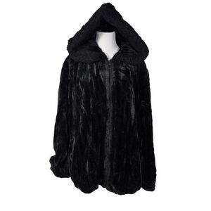 Gallery Woman Plus 3X Black Faux Fur Hooded Coat Bomber Jacket